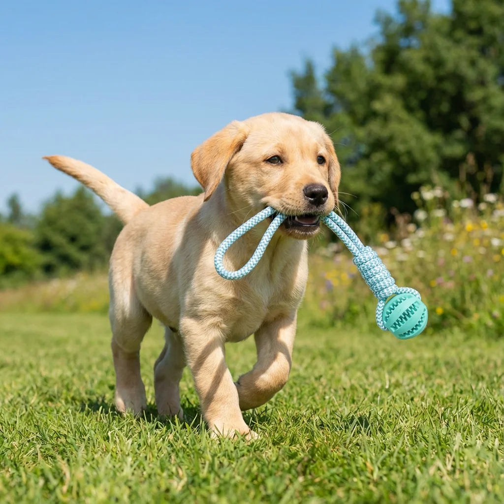 Cotton Rope & Rubber Dog Chew Ball,18x13cm, Durable, for Boredom & Teething