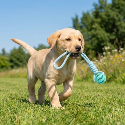 Cotton Rope & Rubber Dog Chew Ball,18x13cm, Durable, for Boredom & Teething