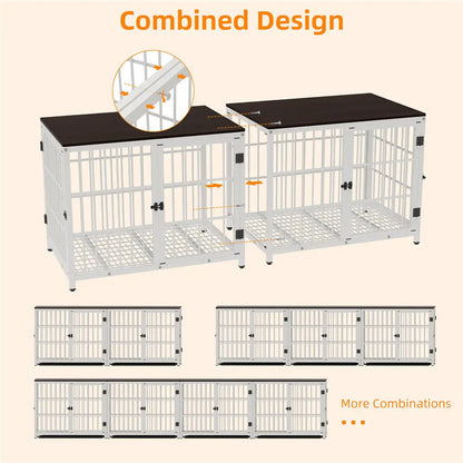 Heavy Duty Dog Kennels, Metal and Wooden Dog Crate End Table, Furniture Style Pet Cage with Three Doors and Removable Tray