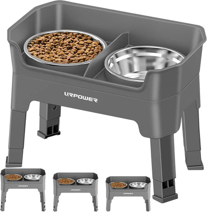 3-in-1 Elevated Dog Bowls with Adjustable Stand, Stainless Steel Bowls & Licking Plate for All Sizes