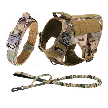 Tactical Dog Harness Collar Leash Molle Pouches For Medium and Large Dogs, Walking Vest Dog Harnesses