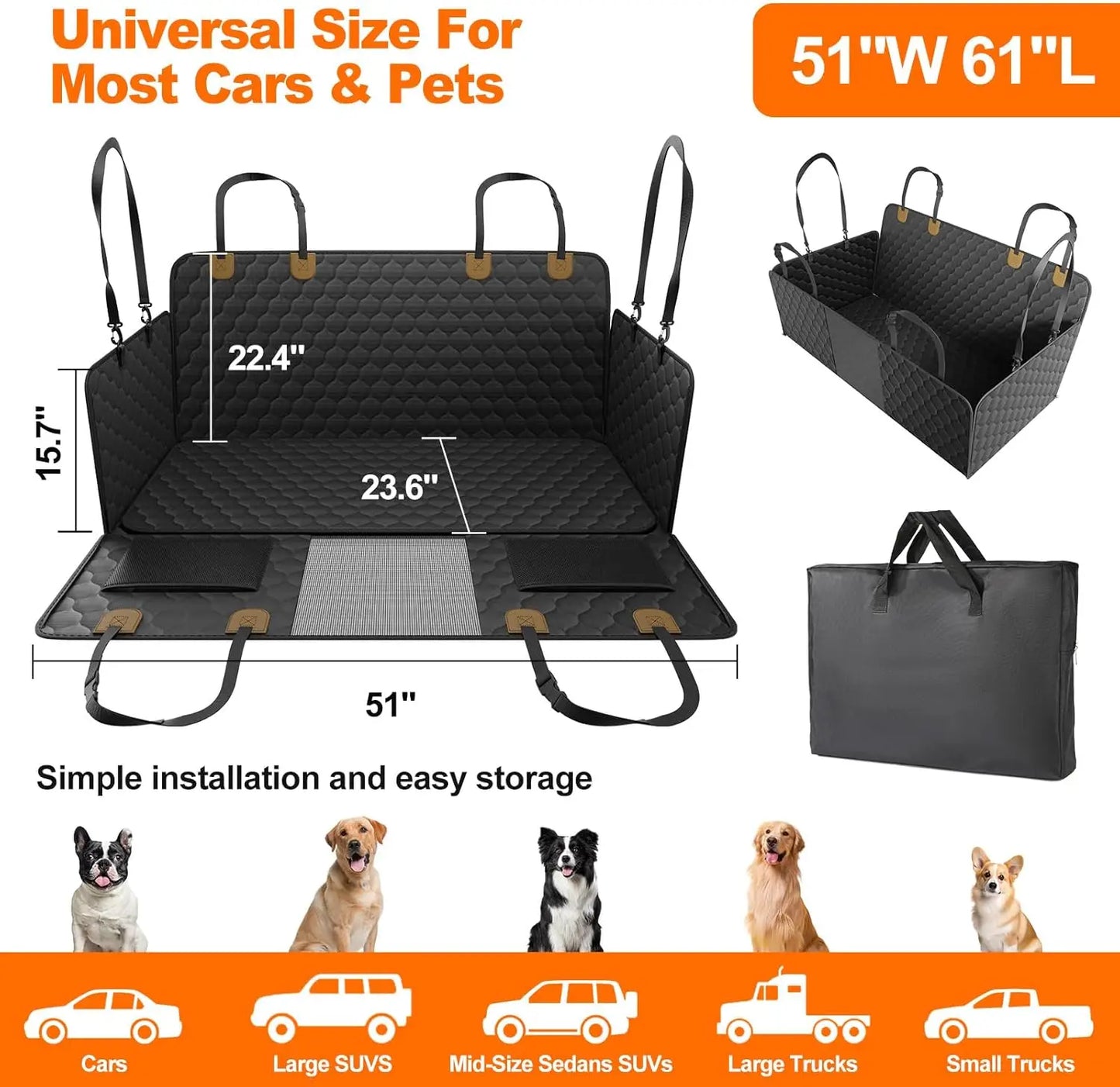 Waterproof Pet Travel Accessories Foldable Dog Car Seat , Car Pet Seat Safety Hammock, Trunk Mat, Car Rear Back Seat Protector