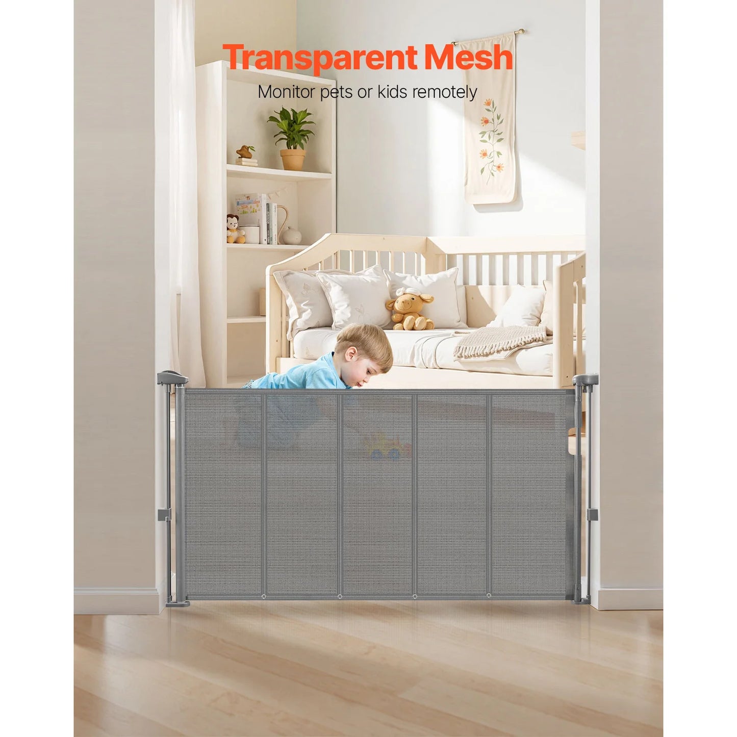 SucceBuy 55/71/110in Retractable Gate , 34in Tall , Extends Wide and Retractable Gate for Kids and Pets , Mesh Material , Easy to Install