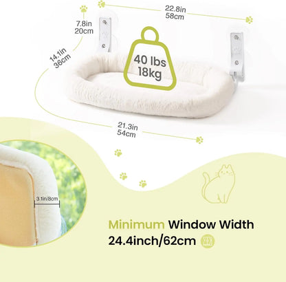 Foldable Cat Window Perch with 4 Strong Suction Cups Cordless Cat Window Hammock Removable Soft Cover White Brown Green