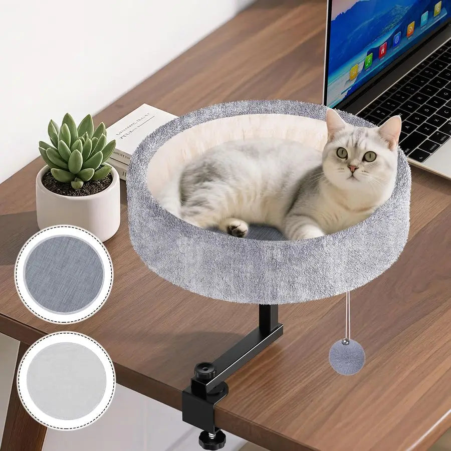 Desk Bed 360 Rotating amp Adjustable, Supports 44 lbs, Soft Faux Fur with DualSided Reversible Mat, Modern Indoor Cat Nest Furni