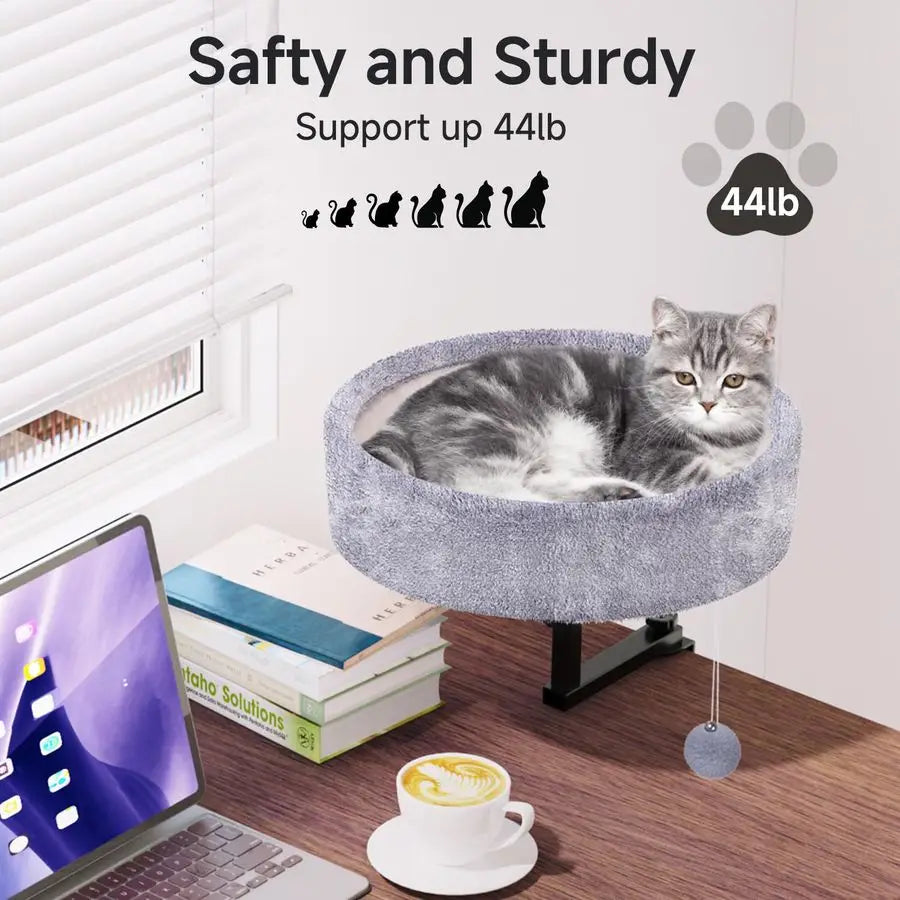 Desk Bed 360 Rotating amp Adjustable, Supports 44 lbs, Soft Faux Fur with DualSided Reversible Mat, Modern Indoor Cat Nest Furni