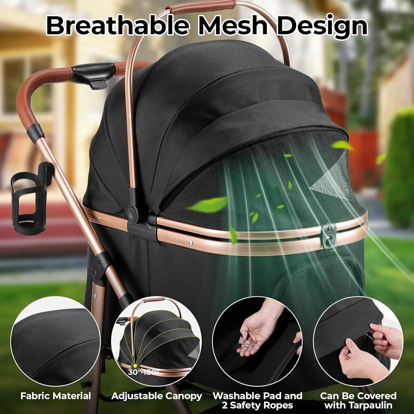 360° High Wheels Transport Foldable Cat and Dog Pet Stroller,  Max. load 25 kg/ 55lbs.