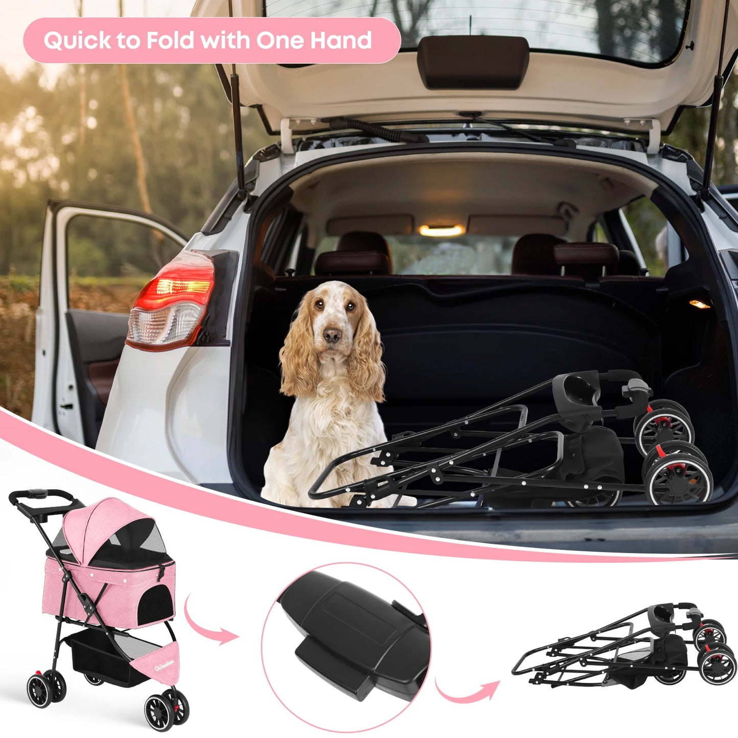 Pet Stroller For Small Puppy, Dogs & Cats, Travel Portable Dog Stroller,  Foldable