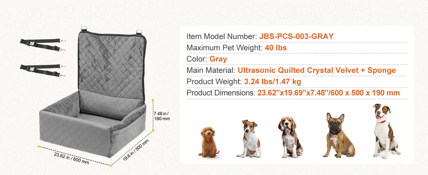 Dog Car Seat Waterproof Dog Booster Seat, Pet Car Seat with Clip-On Safety Leash, Car Bed for Medium or Large Dog