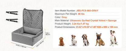 Dog Car Seat Waterproof Dog Booster Seat, Pet Car Seat with Clip-On Safety Leash, Car Bed for Medium or Large Dog