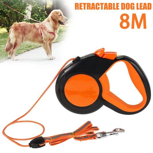 8M Retractable Dog Lead ,Heavy Duty Pet Walking Leash with Strong Reflective Tape Non-Slip Handle for Small, Medium and Large Dogs