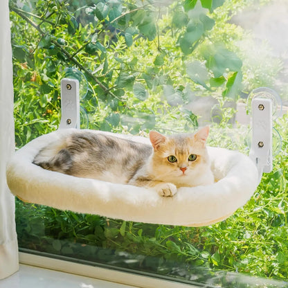 Foldable Cat Window Perch with 4 Strong Suction Cups Cordless Cat Window Hammock Removable Soft Cover White Brown Green