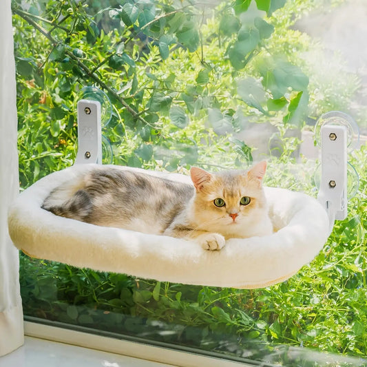 Foldable Cat Window Perch with 4 Strong Suction Cups, Cordless Cat Window Hammock Removable Soft Cover White Brown Green
