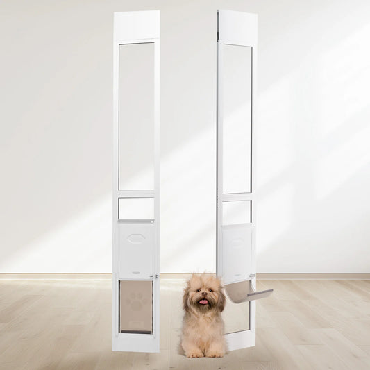 SucceBuy Dog Door for Sliding Glass Doors, Adjustable Height Doggy, Aluminum Frame with Tempered Glass, Pet Door