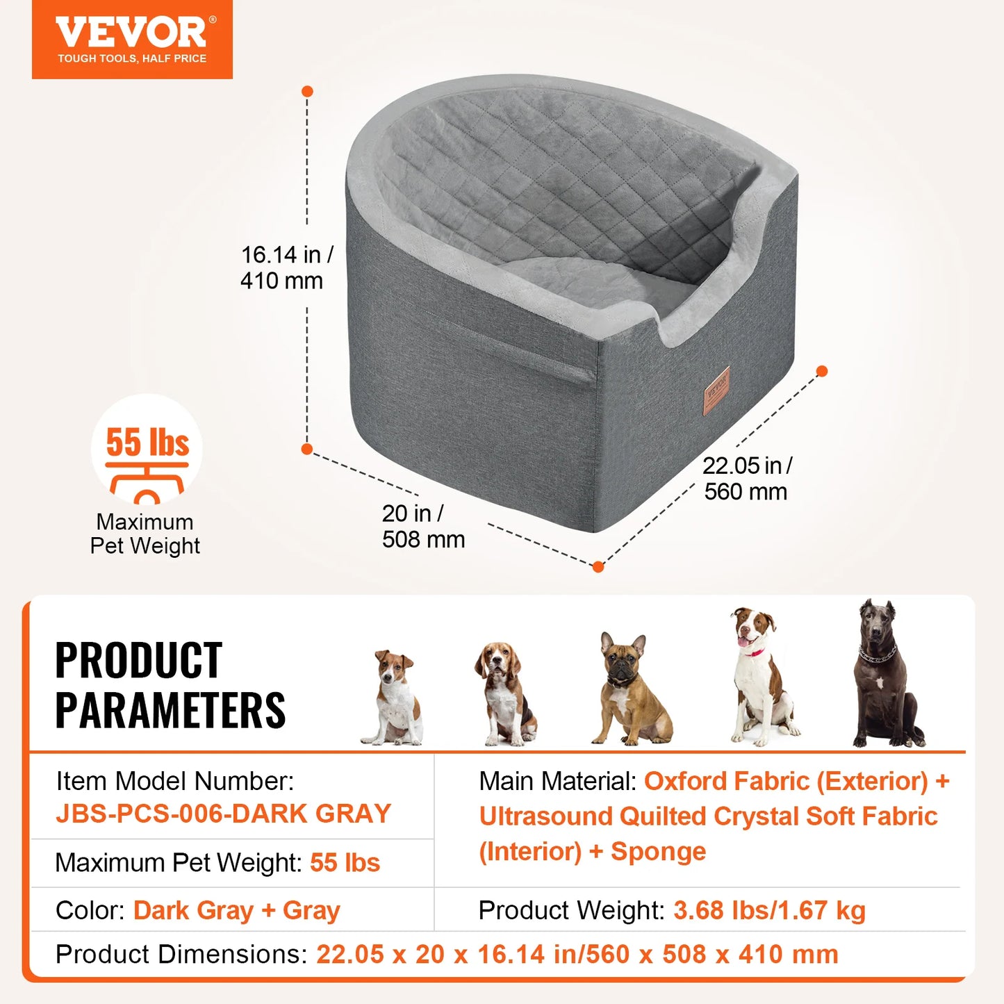 Dog Car Seat Waterproof Dog Booster Seat, Pet Car Seat with Clip-On Safety Leash, Car Bed for Medium or Large Dog