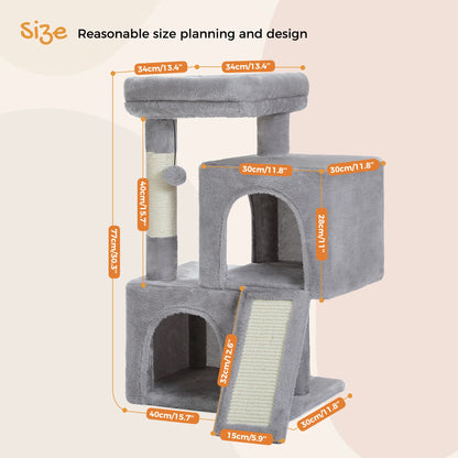 Large Cat Tree for Indoor Cats, Multi-Level Cat Tower with Sisal Scratching Post, 2 Spacious Condo, Cat Scratching Pad