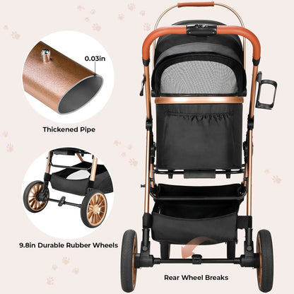 360° High Wheels Transport Foldable Cat and Dog Pet Stroller,  Max. load 25 kg/ 55lbs.