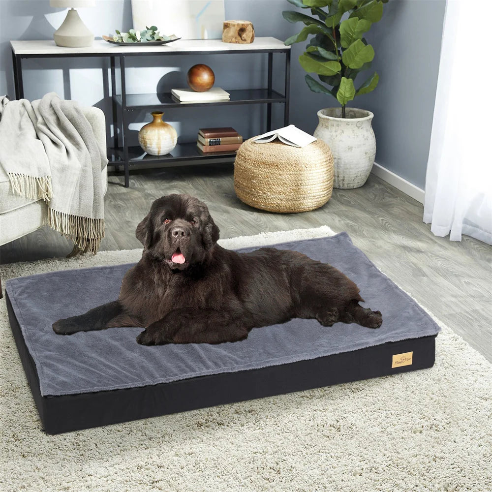 Large Orthopaedic Dog Bed Waterproof Cushion, Pet Mattress 2 In 1 Pet Dog Crate Bed with Removable Washable Cover Indoor Outdoor