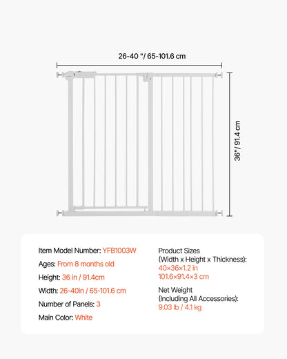 SucceBuy Baby Gate 28/30/36 Inches High, Dog Gate Easy Step Walk Thru, Child Pet Security, Pressure Mount Kit w/ Wall Cups