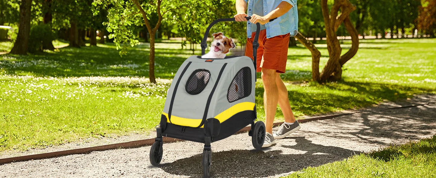 Premium Dog Stroller Pram 4 Wheel Foldable Cart, Pet Jogger Wagon for Small, Medium or Large Dogs