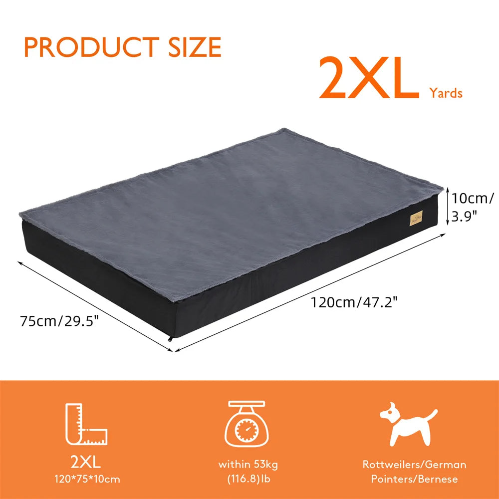 Large Orthopaedic Dog Bed Waterproof Cushion, Pet Mattress 2 In 1 Pet Dog Crate Bed with Removable Washable Cover Indoor Outdoor