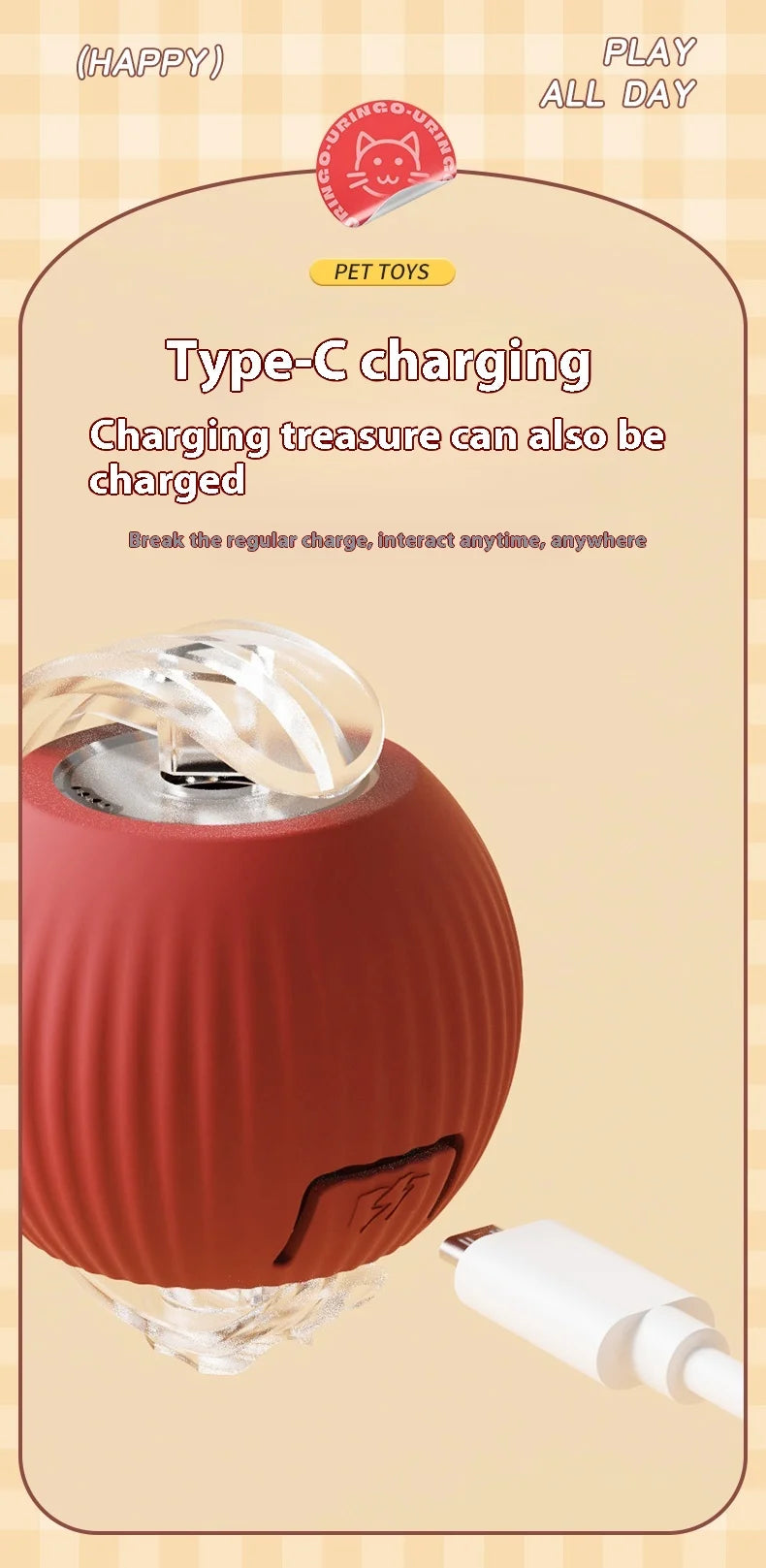 2Pcs Cat Interactive Ball, Automatic Rolling Ball Faux Tail ,Rechargeable Smart Pet Electric, Imitates a mouse