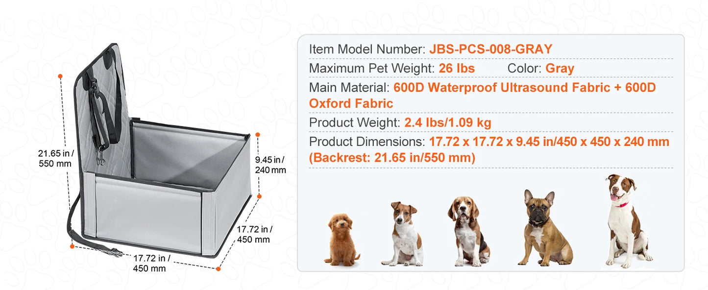 Dog Car Seat Waterproof Dog Booster Seat, Pet Car Seat with Clip-On Safety Leash, Car Bed for Medium or Large Dog