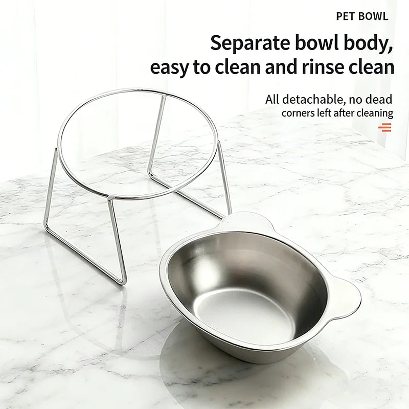 New 304 Stainless Steel Elevated Cat Bowl 15° Tilted Raised Design with Neck Guard, Healthy Feeding, Shatterproof for Cats