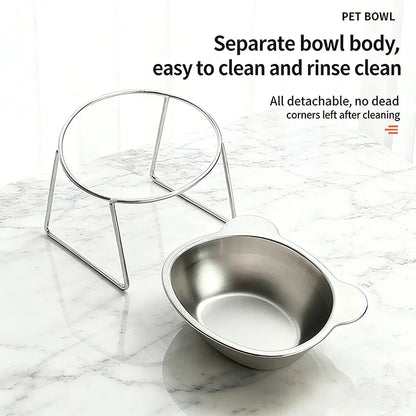New 304 Stainless Steel Elevated Cat Bowl 15° Tilted Raised Design with Neck Guard, Healthy Feeding, Shatterproof for Cats