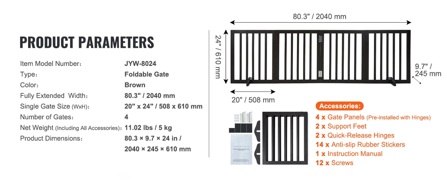 SucceBuy Free Standing Dog Gate, Freestanding Pet Gate with 3 Panels, Foldable for Narrow Passageways, Expandable Dog Barrier