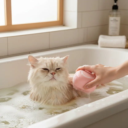 Pet Massage Brush Shampoo Dispenser Soft Silicone Brush Rubber Bristle for Dogs and Cats Shower Grooming Tool