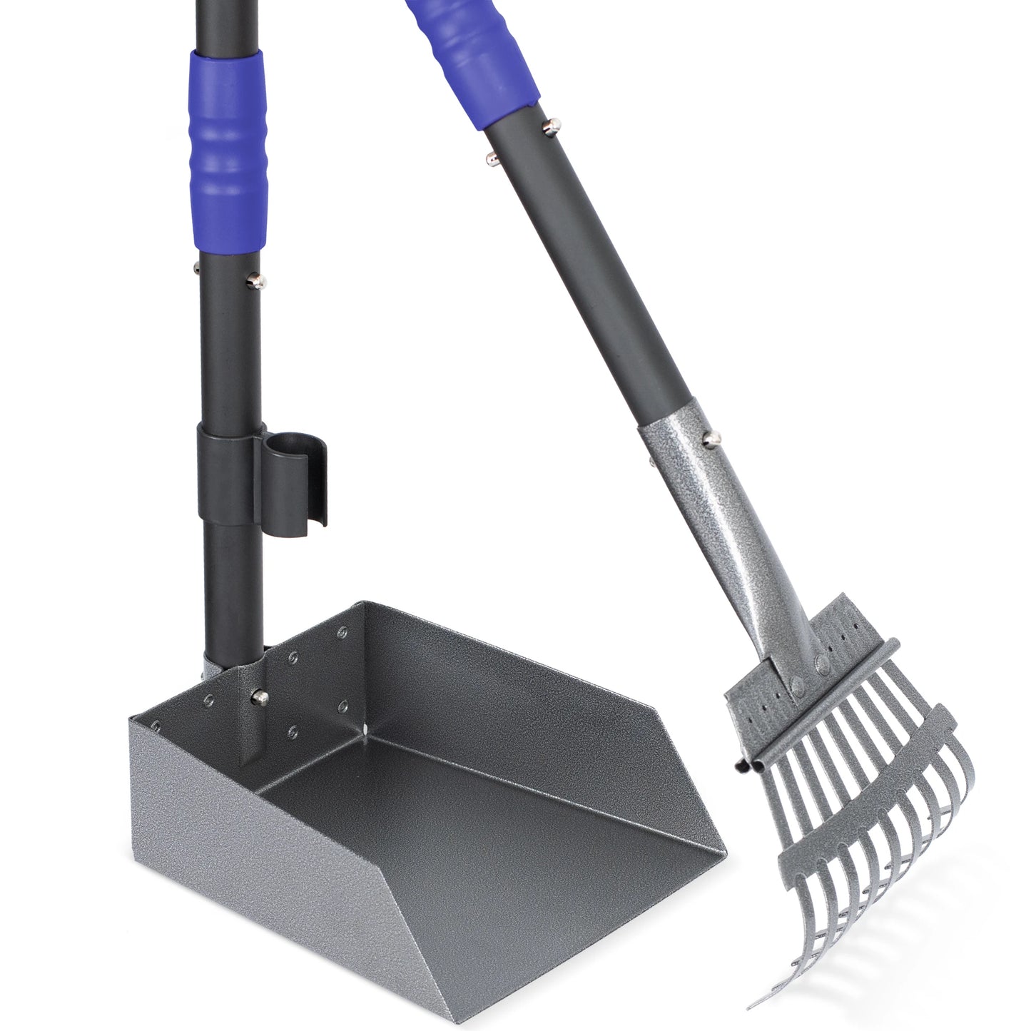 Dog Pooper Scooper, Tray and Rake Set, Pet Waste Removal Scoop with Long Adjustable Sectional Stainless Handles