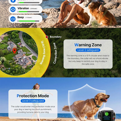 2025 Upgrade Pet GPS Wireless Electronic Fence Dog Fence and Barking Stopper, Dog Trainer Training Electric Shock Collar