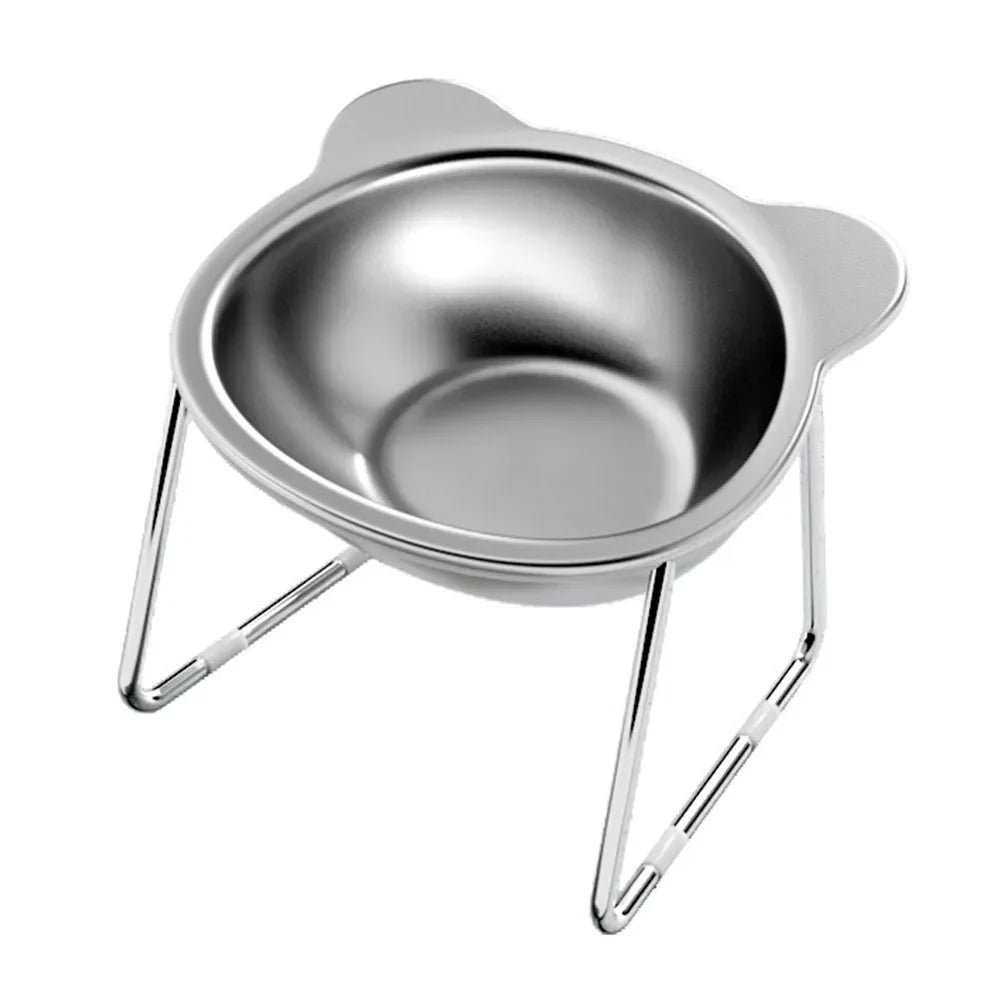 ‌304 Stainless Steel Raised Cat Bowl with 15° Elevated Design Tilted Neck Guard for Healthy Feeding, Shatterproof for Cats and Puppies