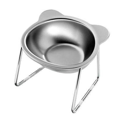 ‌304 Stainless Steel Raised Cat Bowl with 15° Elevated Design Tilted Neck Guard for Healthy Feeding, Shatterproof for Cats and Puppies