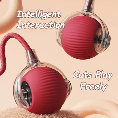 2Pcs Cat Interactive Ball, Automatic Rolling Ball Faux Tail ,Rechargeable Smart Pet Electric, Imitates a mouse