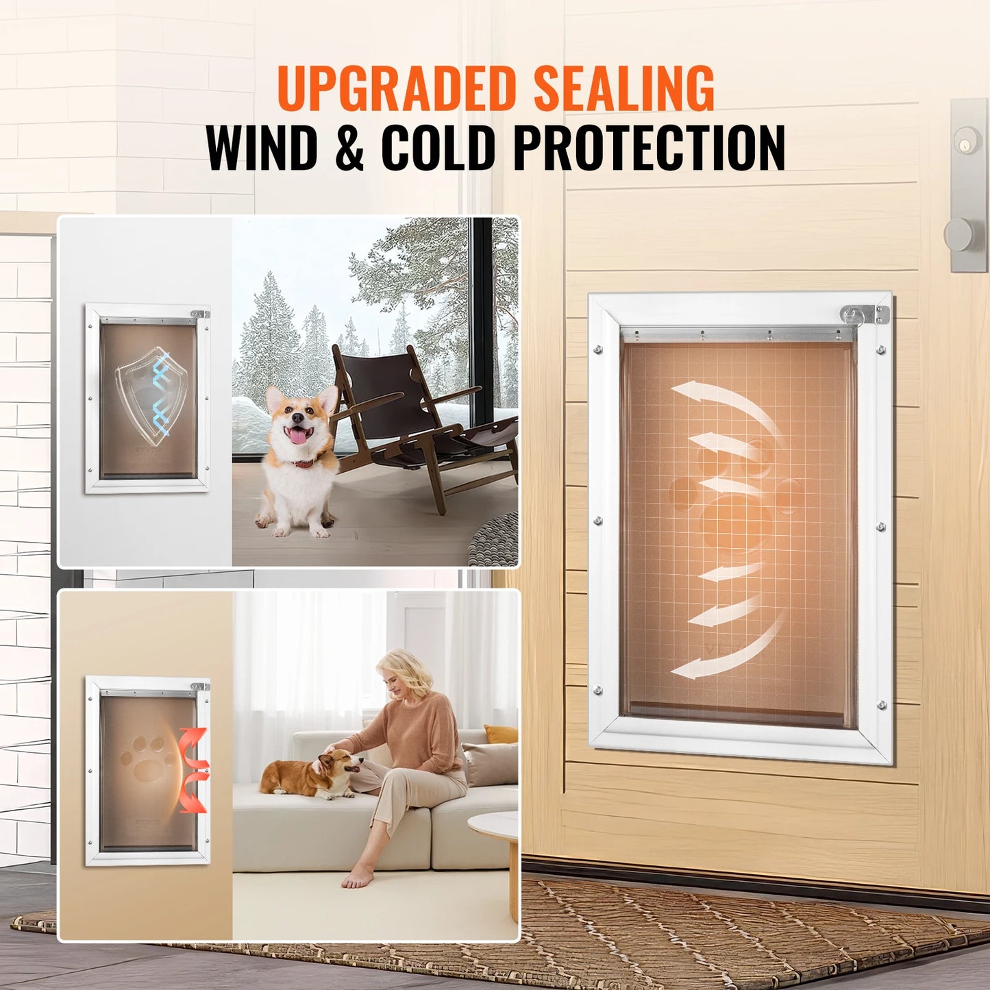 SucceBuy Pet Door Aluminum Frame with Lock and Flap System, Weatherproof Doggy Door Easy to Install in Interior or Exterior Doors