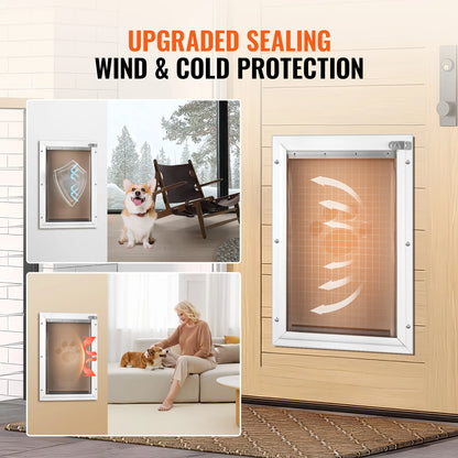 SucceBuy Pet Door Aluminum Frame with Lock and Flap System, Weatherproof Doggy Door Easy to Install in Interior or Exterior Doors