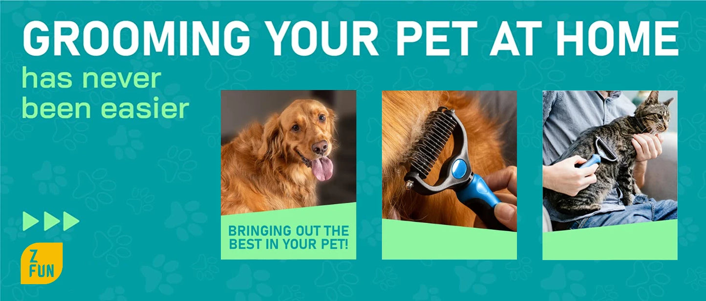 Pet Deshedding Brush - Double-Sided Undercoat Rake for Dogs & Cats - Shedding Comb and Dematting Tool for Grooming, Extra Wide