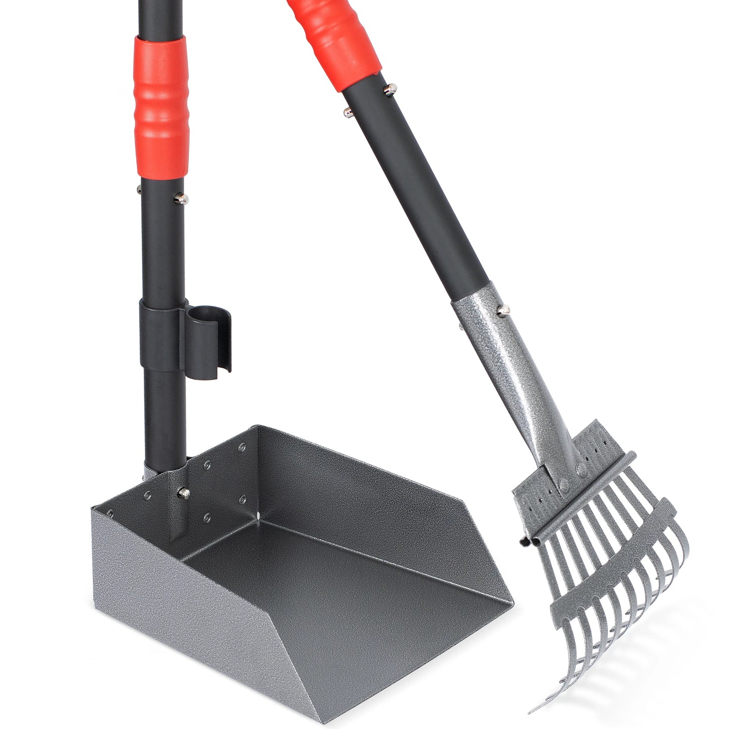 Dog Pooper Scooper, Tray and Rake Set, Pet Waste Removal Scoop with Long Adjustable Sectional Stainless Handles