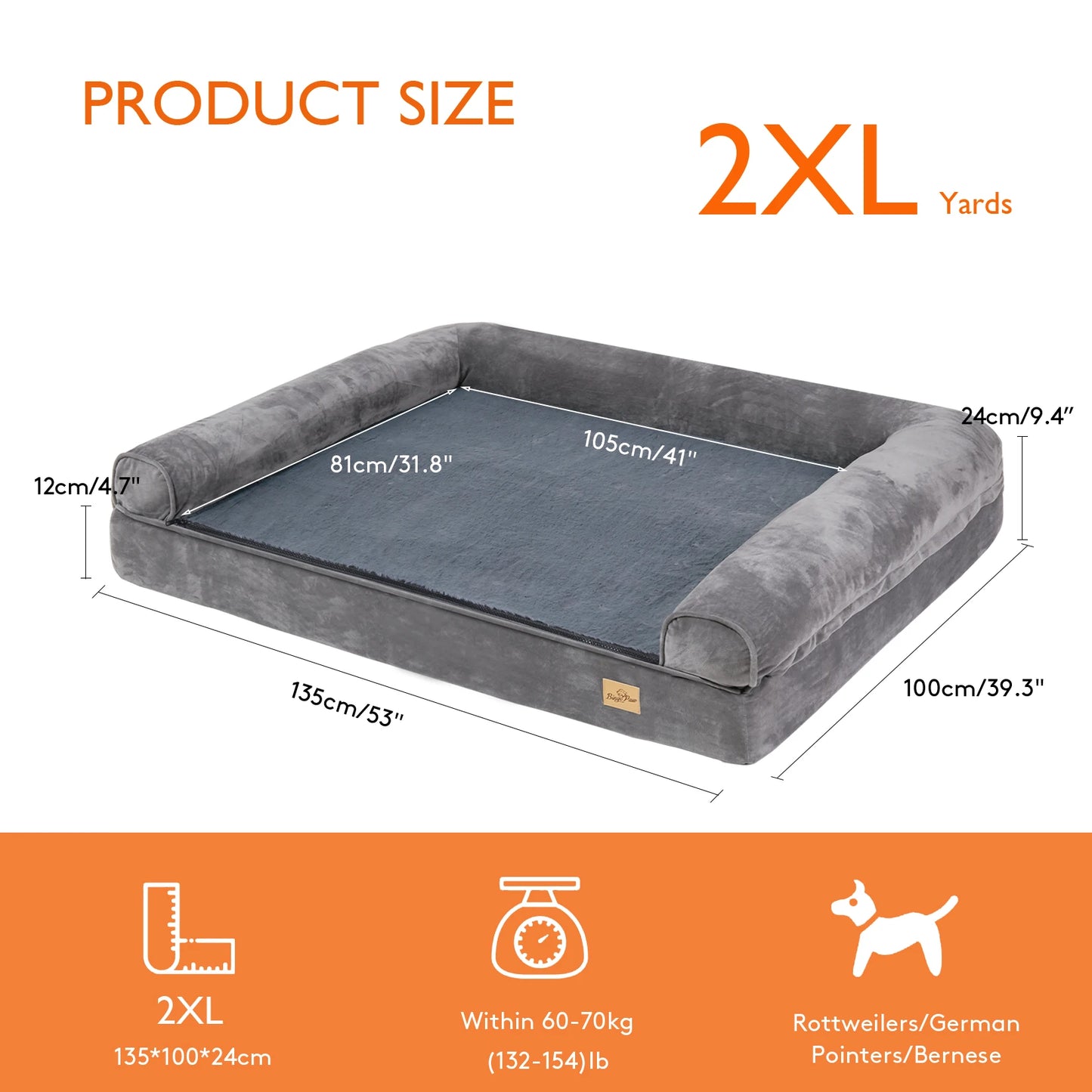 Dog Bed Extra Large Orthopedic Pet Mattress,  Bed Cushion with Removable Washable Cover Soft Sponge Foam