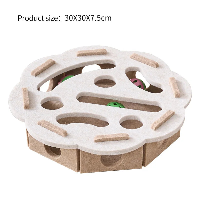 Interactive Cat Puzzle Toy, Felt Toy Box with Maze Tunnel, Bell, and Ball, Indoor Entertainment Cat Toy