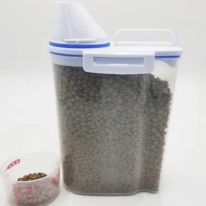 1.5kg/2kg Dog or Cat Food  Plastic Storage Tank with Measuring Cup, Container Moisture-proof Sealed Jar