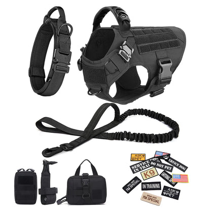 Military Large Dog Harness ,Collar Leash Bags, Patches, Set Pet Malinois Training Vests Tactical Dogs Harnesses Accessories