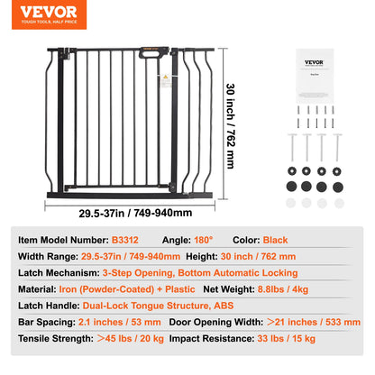 SucceBuy Baby Gate 28/30/36 Inches High, Dog Gate Easy Step Walk Thru, Child Pet Security, Pressure Mount Kit w/ Wall Cups