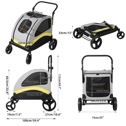 Premium Dog Stroller Pram 4 Wheel Foldable Cart, Pet Jogger Wagon for Small, Medium or Large Dogs
