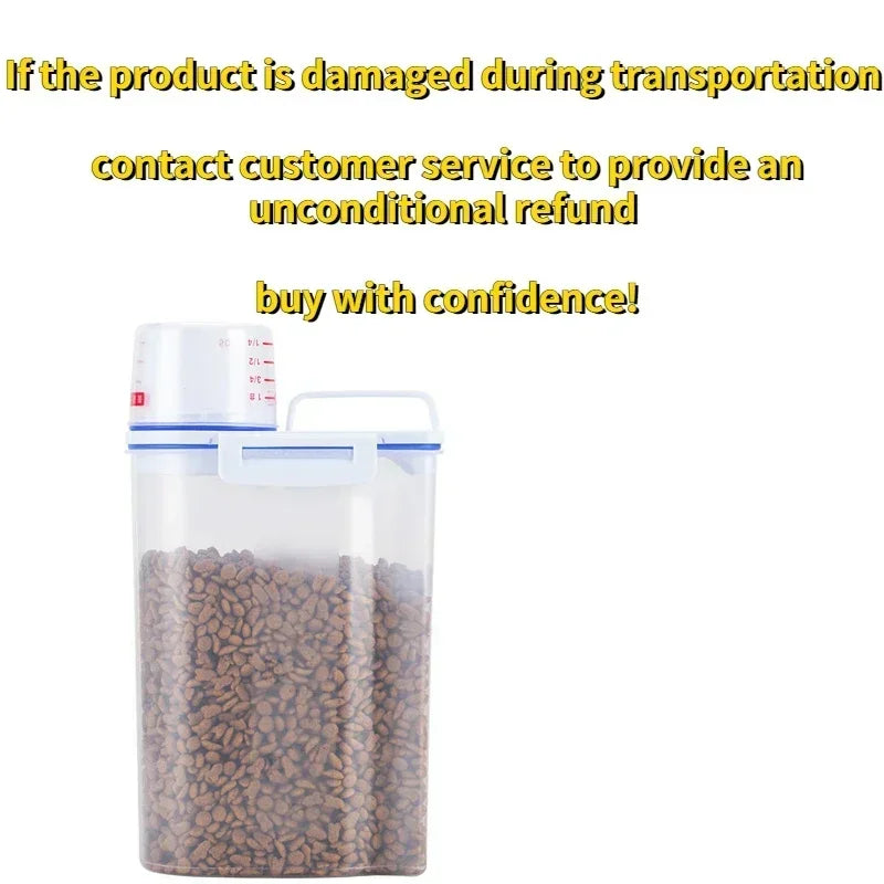 1.5kg/2kg Dog or Cat Food  Plastic Storage Tank with Measuring Cup, Container Moisture-proof Sealed Jar