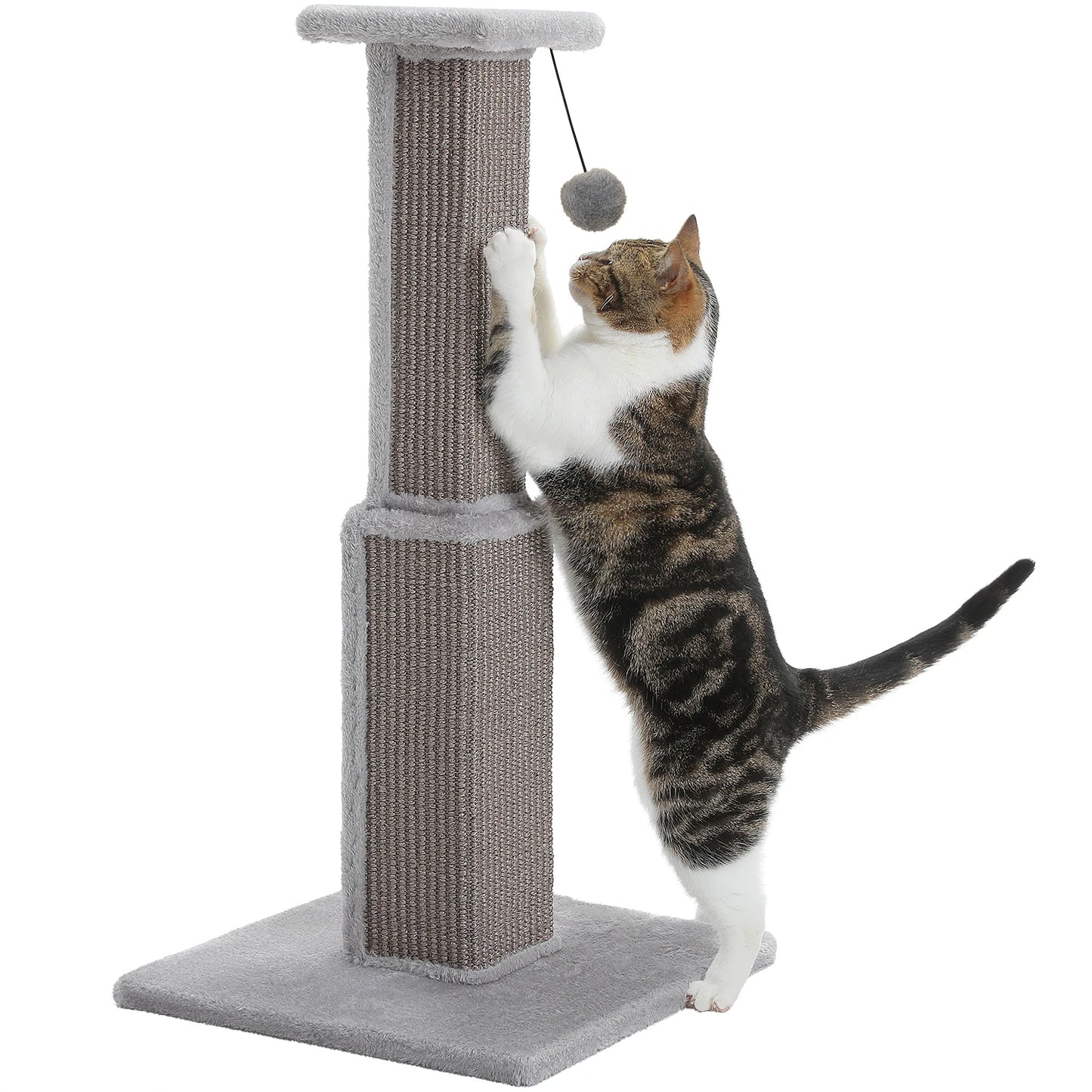 Large Cat Scratching Post for Indoor Cats, Ultimate Scratch Post with Woven Sisal Dangling Ball