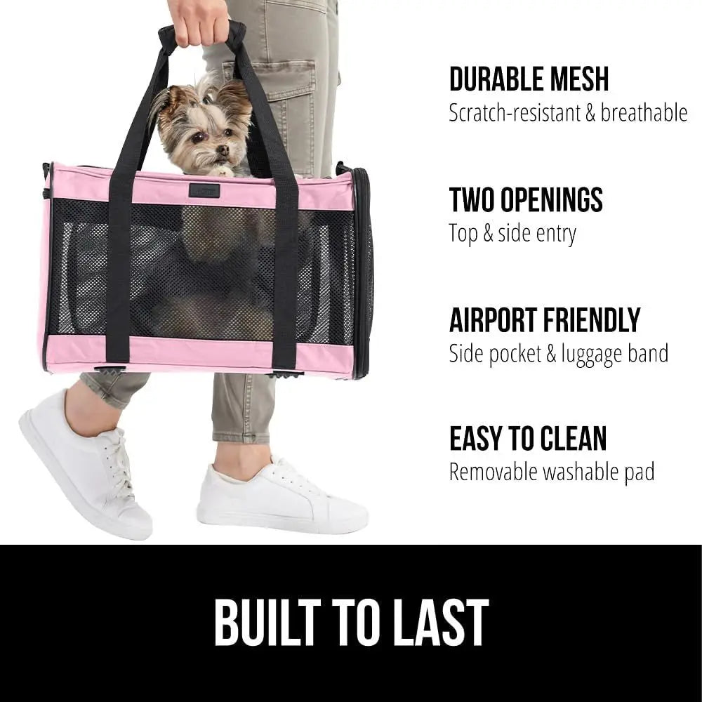 Cat Carrier Travel Bag Up to 15 Lbs,  Collapsible Small Dog Carriers, Top and Side Entry Breathable Mesh