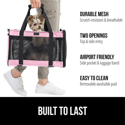 Cat Carrier Travel Bag Up to 15 Lbs,  Collapsible Small Dog Carriers, Top and Side Entry Breathable Mesh
